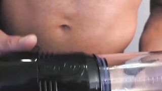 Yummy and well built guy loves testing out fleshlights