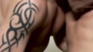 Inked stud gets his ass stretched by hung buddy after hot BJ