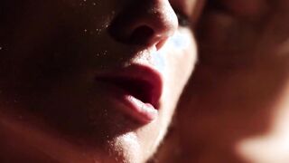 Lustful wet girl adores touching her face with hard cock