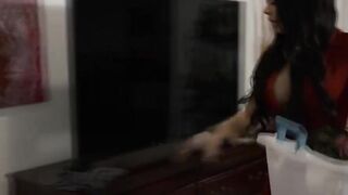 Busty trans maid fucks her boss while stuck on
