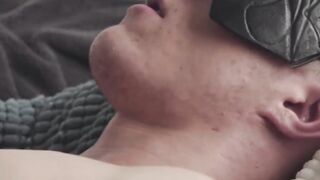 Hot blond ripped hunk loves tugging his dick on a couch