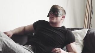 Hot blond ripped hunk loves tugging his dick on a couch