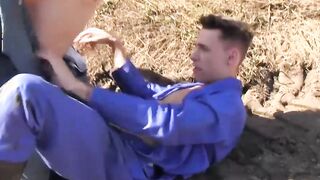 Real amateur twinks banging on a countryside haystack