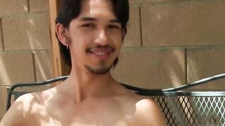Exotic stud Rave tugging huge cock after interview