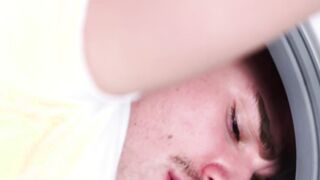 Twink gets stuck in a washing machine and gets an ass fuck