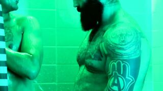 DILF seduces stepson in the shower during a hot summer day