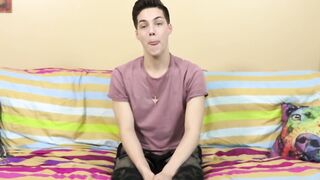 Cute twink jacking off after a sexy interview