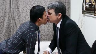 Mature homo sucks ass and cock before bareback with twink
