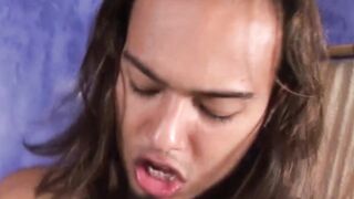 Inked latino jock cums on face after barebacking cumslut