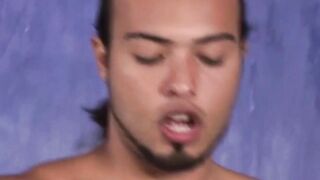 Inked latino jock cums on face after barebacking cumslut