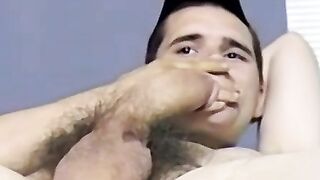 Straight guy Bruce enjoys pumping out a huge load of hot cum