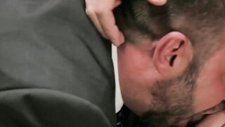 Getting this ass destroyed by two dicks on my office desk