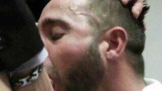 Getting this ass destroyed by two dicks on my office desk