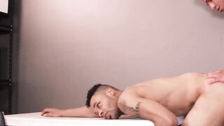 Jock caught stealing sucks dick and ends up barebacked