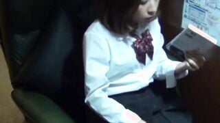 Japanese schoolgirl accidentally pees sleeping in a library