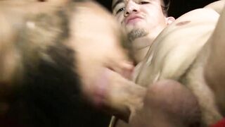 Black homosexual deep throated by his buddy and eats cum
