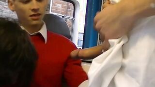 Insatiable young twinks ramming each other in threesome