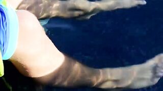 Blonde twink Tyler Thayer jerking his cock near the pool