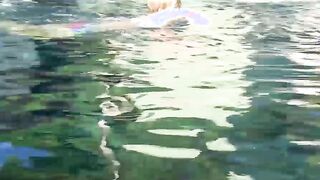 Blonde twink Tyler Thayer jerking his cock near the pool