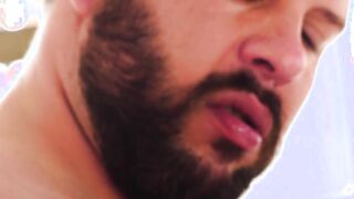 Bear daddies enjoy rimming before bareback ass slamming