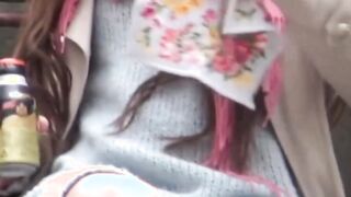 Classy Japanese babes taped under skirt by voyeur