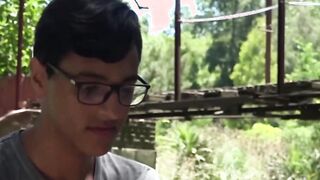 Hottest latino twink cum sprayed after bareback in nature
