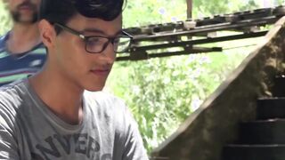 Hottest latino twink cum sprayed after bareback in nature