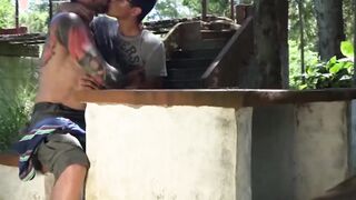 Hottest latino twink cum sprayed after bareback in nature