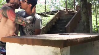 Hottest latino twink cum sprayed after bareback in nature