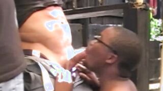 Black gay ass stuffed with white mature dick after blowjob