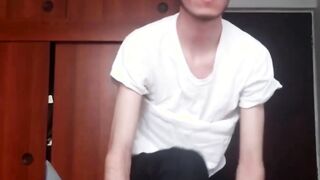 Skinny Latin twink with huge dick jerks off and cums on cam
