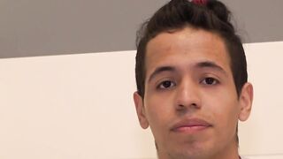 Latino twink barebacked and cummed on after an interview