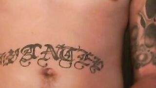 Inked amateur dude with big boner jerks off hard