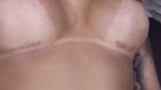 Beautiful dark haired tranny jerking off her thick cock solo