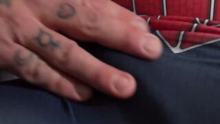 Spiderman is tied up sexily and gets groped