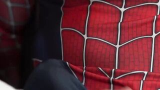 Spiderman is tied up sexily and gets groped