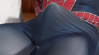 Spiderman is tied up sexily and gets groped