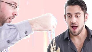 Tattoed hunk loves jerking off  his officemates dick