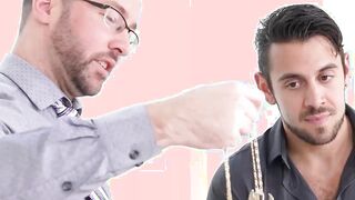 Tattoed hunk loves jerking off  his officemates dick