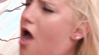 Blonde teen Cali Carter eats cum after fucking her lover