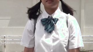 Young Japanese schoolgirl pisses her panties outdoor