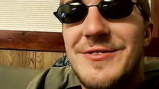 Handsome straight dude strokes his firm cock and cums