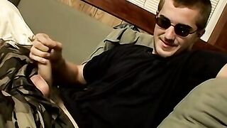 Handsome straight dude strokes his firm cock and cums