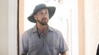 Stepson stud joins hunky dad fucking handsome gay mailman