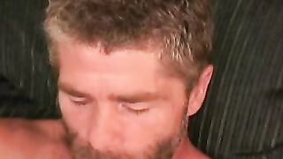 Bearded mature gay dude loves anal play while masturbating