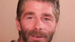 Bearded mature gay dude loves anal play while masturbating