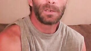 Bearded mature gay dude loves anal play while masturbating