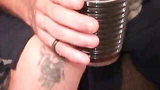 Bearded mature gay dude loves anal play while masturbating