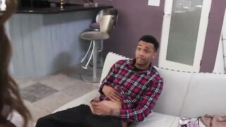 Throating Asian cutie using a big black dick