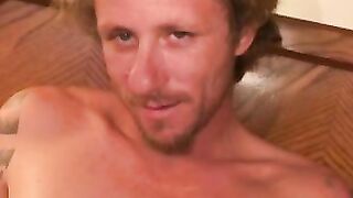 Messy amateur guy smokes while stroking his big cock